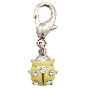 Yellow Crystal Ladybug Dog Collar Charm for Zipper Pull, Purse, Etc.